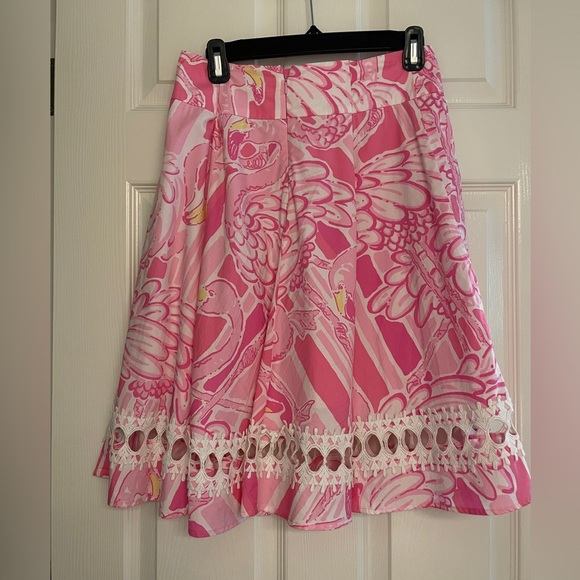Lilly Pulitzer Pink Flamingo Embroidered Skirt - Picture 2 of 6